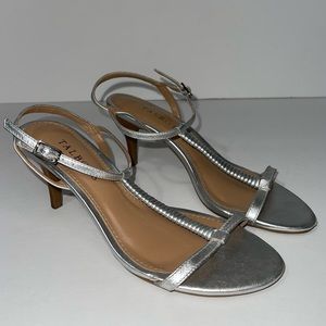Talbots silver ankle T strap heels size 6.5